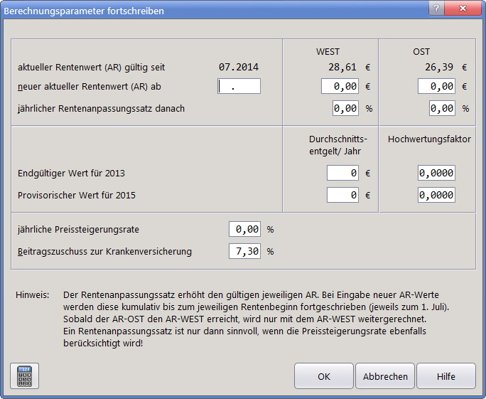 Parameter fortschreiben